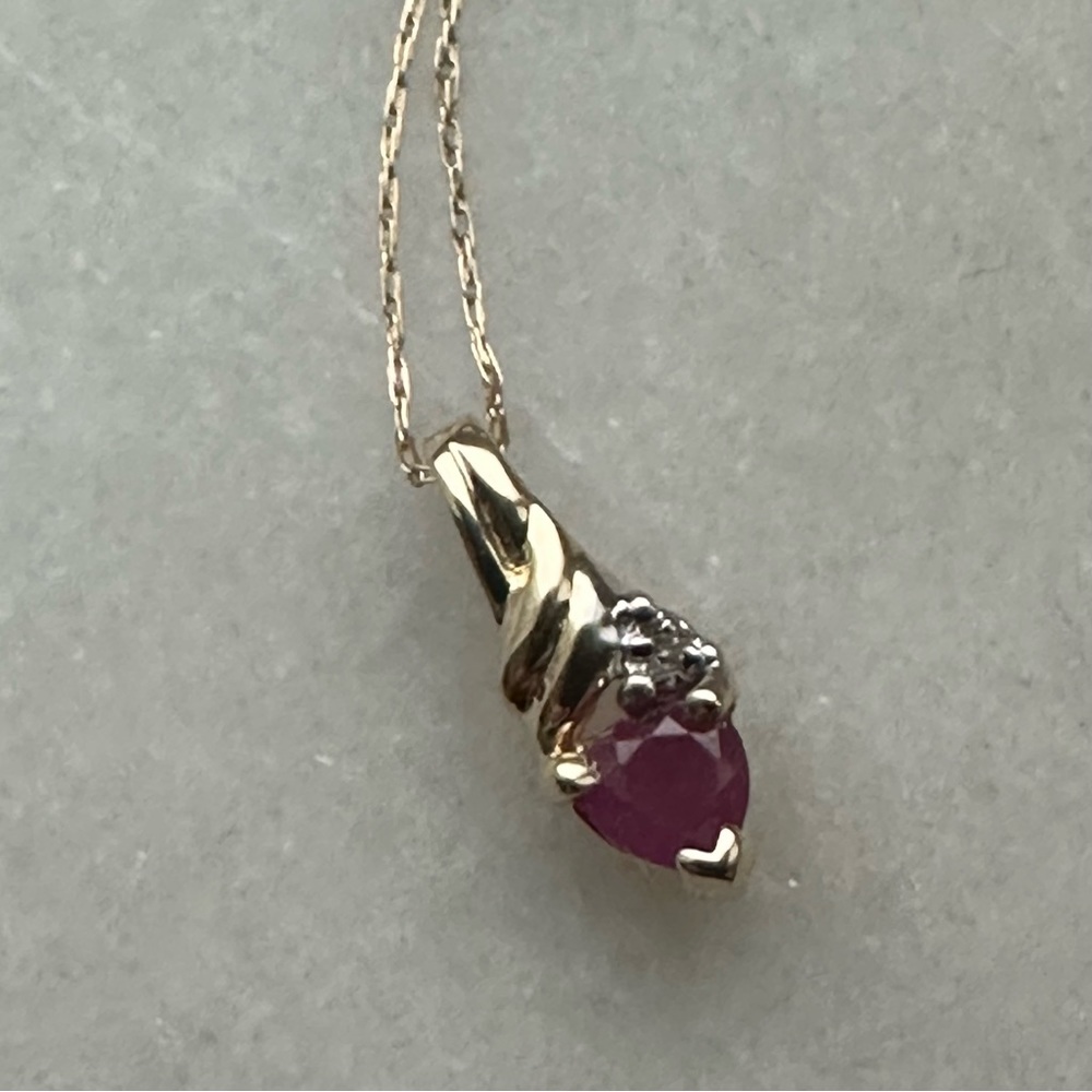 10k Solid Gold Ruby & Diamond Pendant Necklace - image 5
